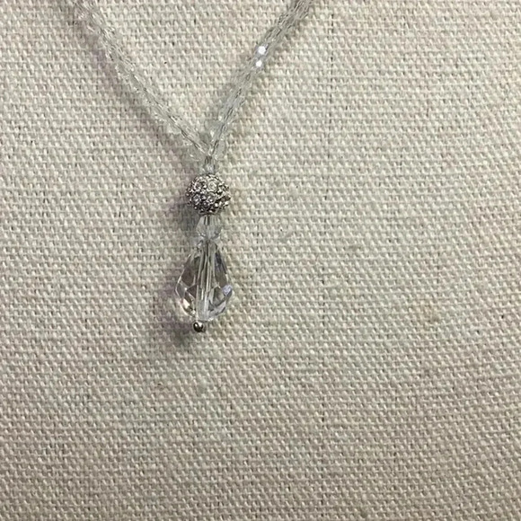 Dainty Clear Glass Faceted Necklace with Crystal Pendant - Picture 2 of 2